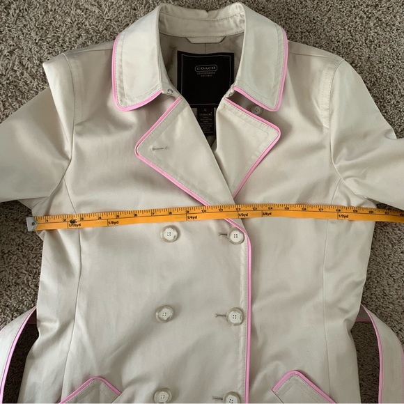 COACH Classic Double Breasted Trench Coat Beige with Pink Trim Size Large - Picture 13 of 13